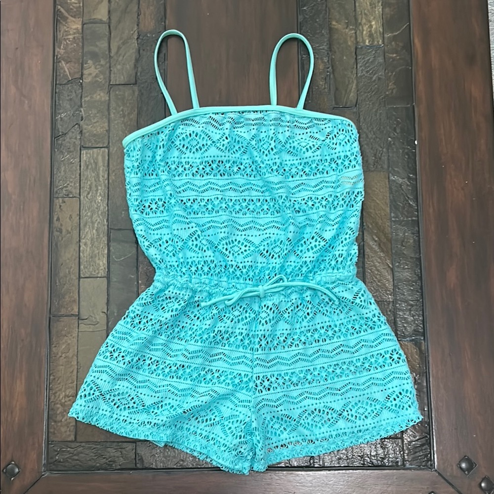 Girl’s Aqua Lace Swimsuit Cover-Up